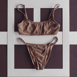 JLUXLABEL Brown Ribbed Bikini Set